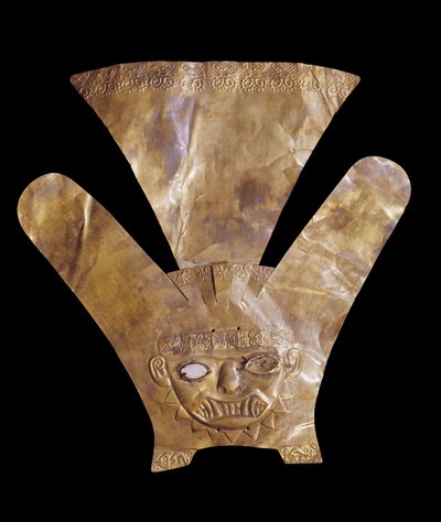 Head ornament representing a plumed feline deity, Mochica style by Pre Columbian Pre Columbian